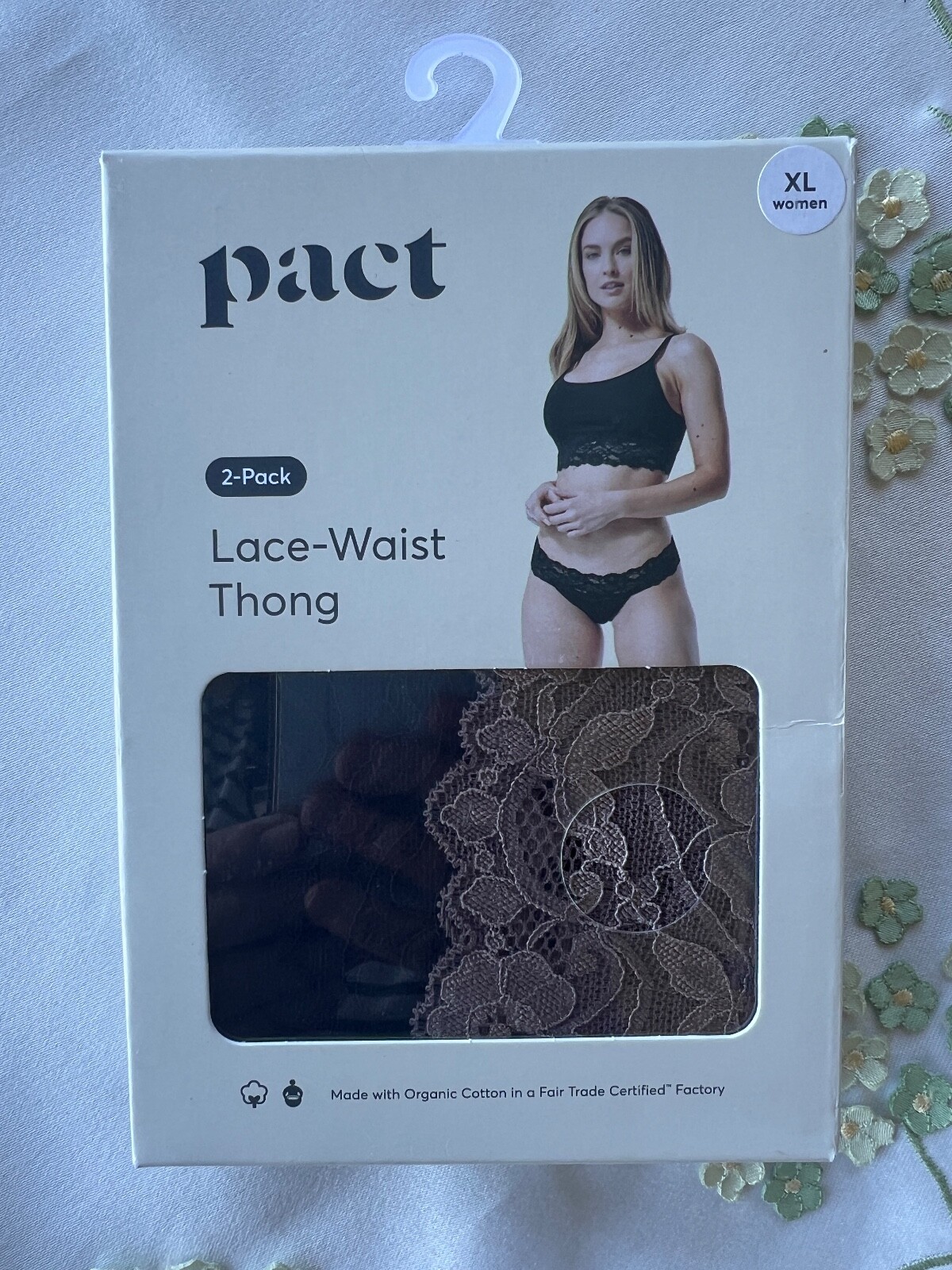 Pact 2-Pack Lace -Waist Thong XL 95% Organic Cotton 5% Elastane made in India