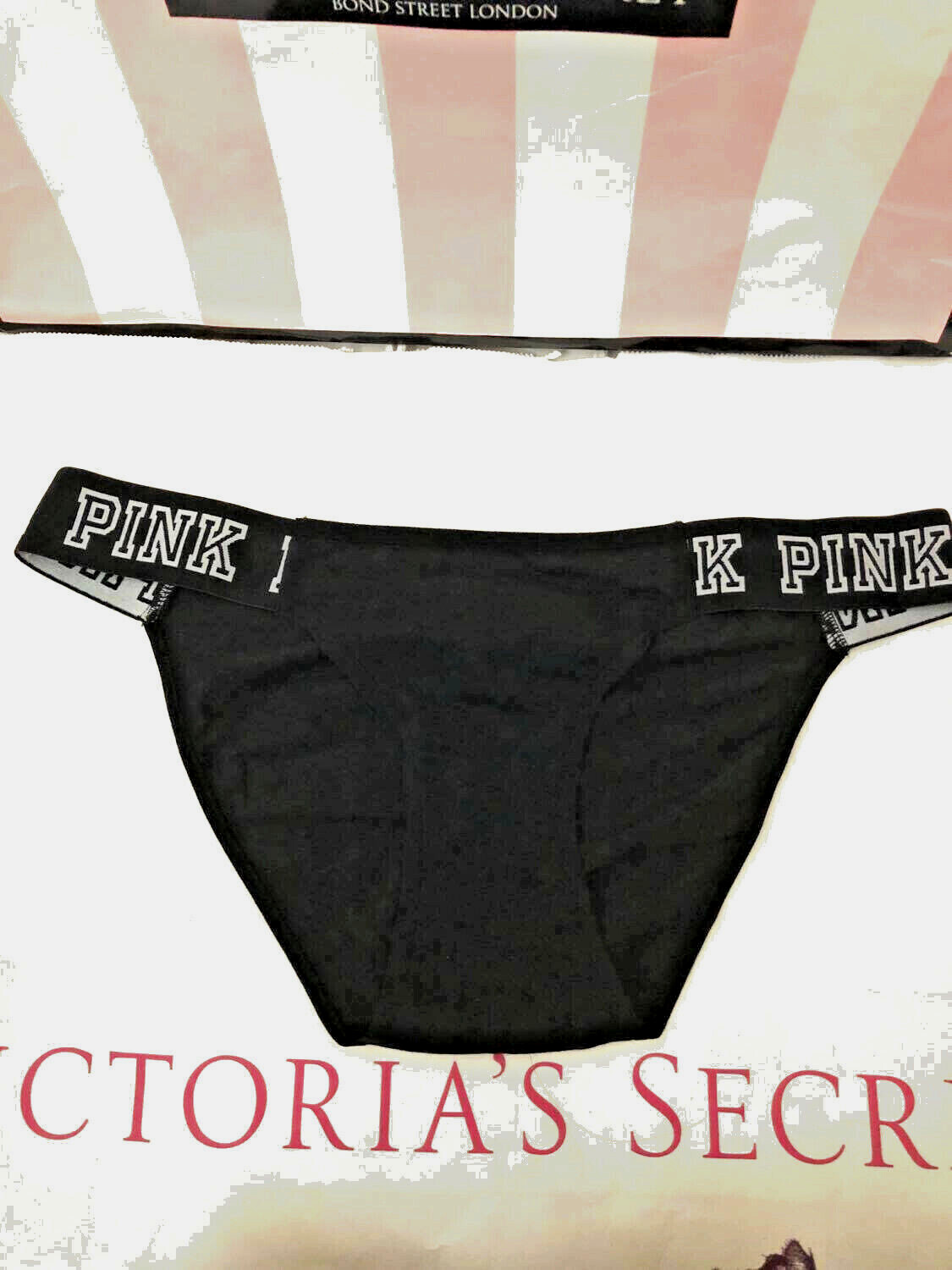 Victoria’s Secret Pink Logo Extra Low Rise Bikini Panty Black Logo Band NWT