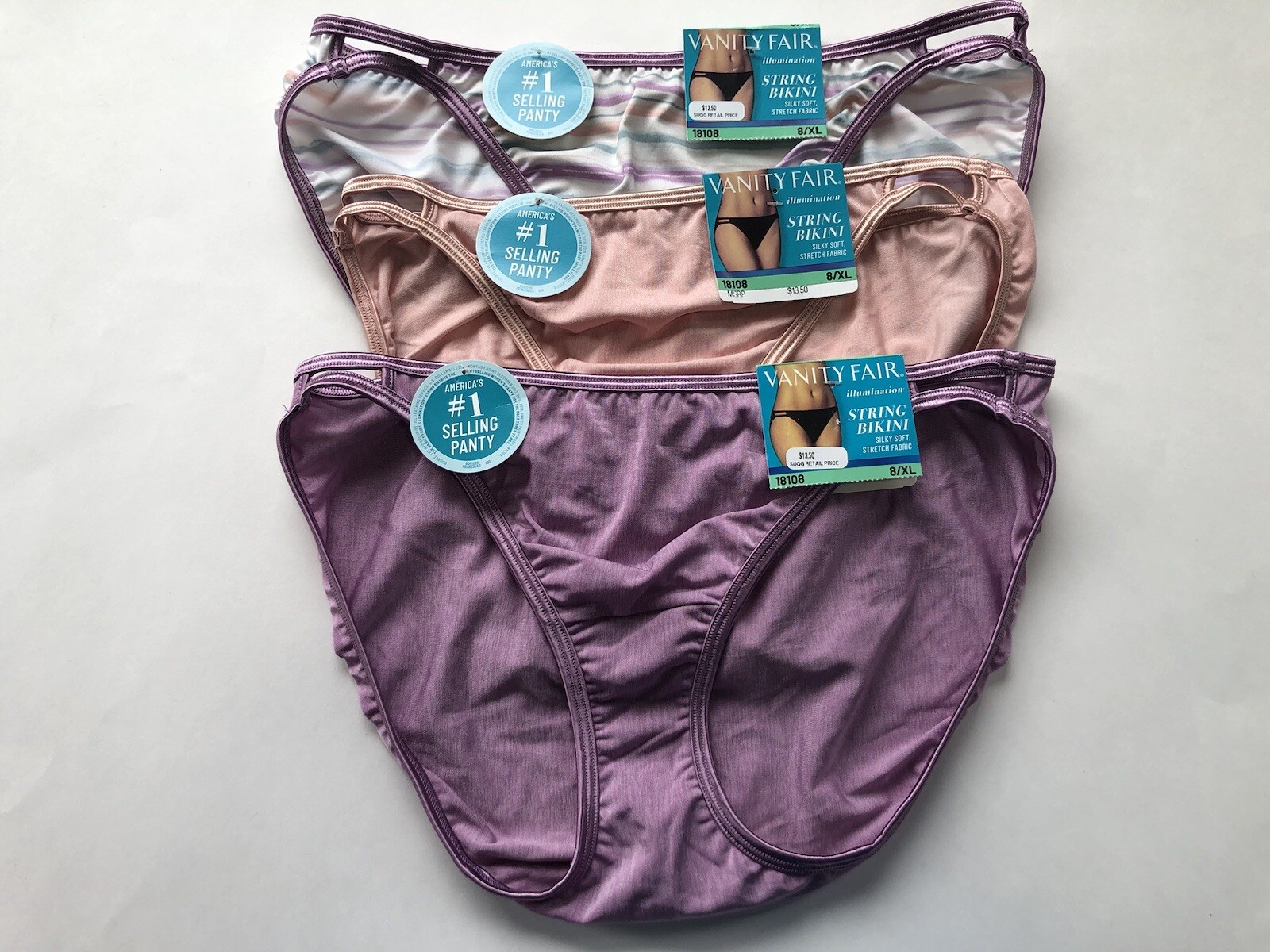 NWT Vanity Fair Illumination String Bikini 18108 3 PAIRS Size 8 XL Mixed Lot