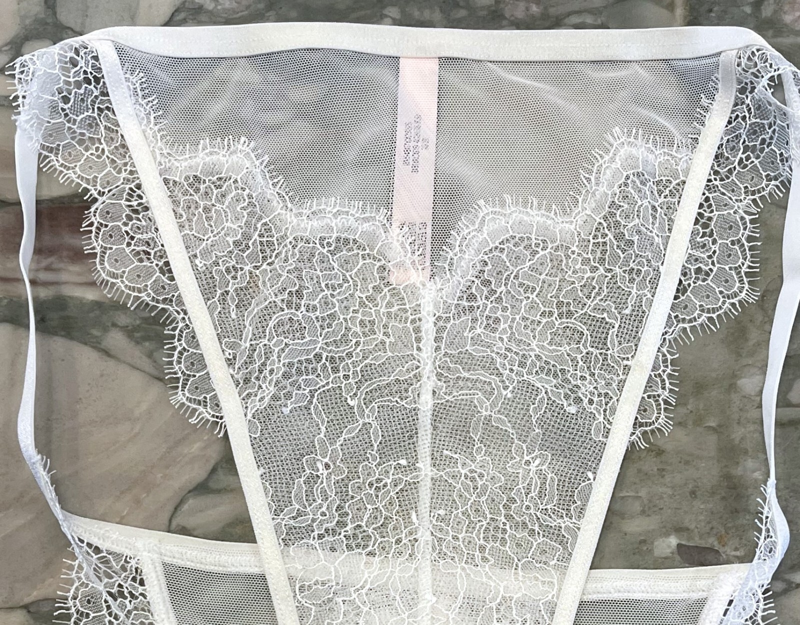 NEW Victoria Secret Dream Angels Luxe Beaded Floral Motif Itsy Coconut White XL