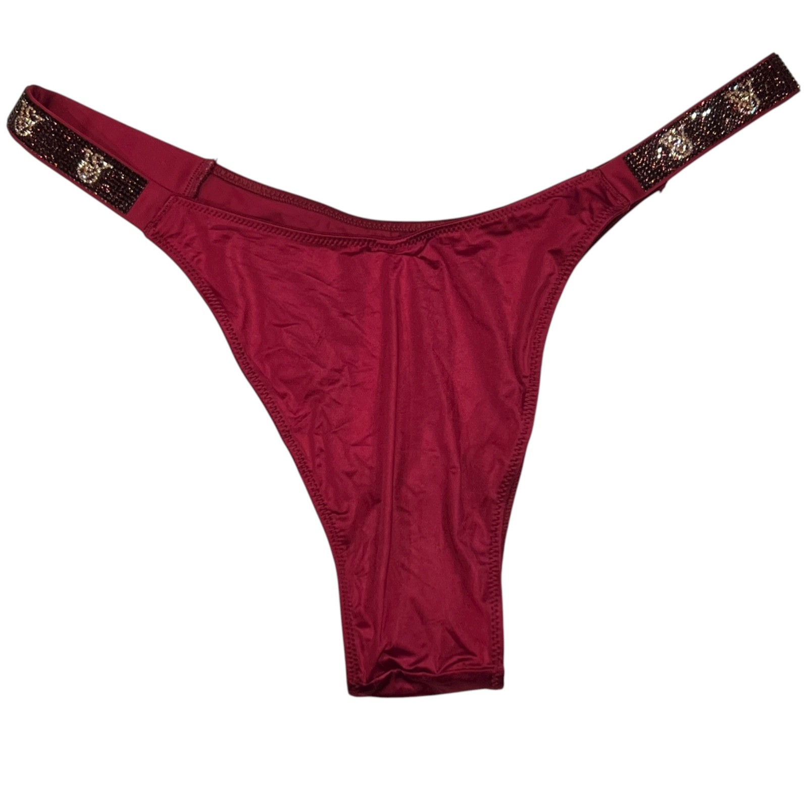 NWT VICTORIA’S SECRET Very Sexy Brazilian Pantie Sz XS-S-L Burgundy Silky Bling