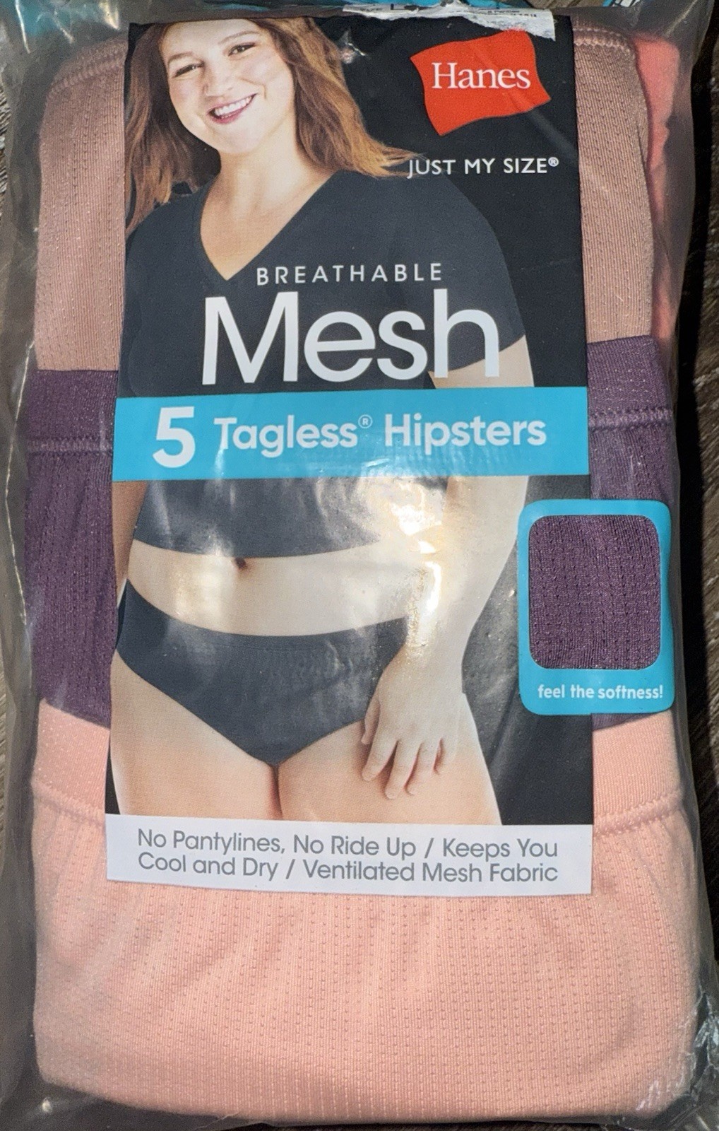 Just My Size Hanes Womens Hipster Underwear Panties 5-Pair Polyester Mesh 12/4X