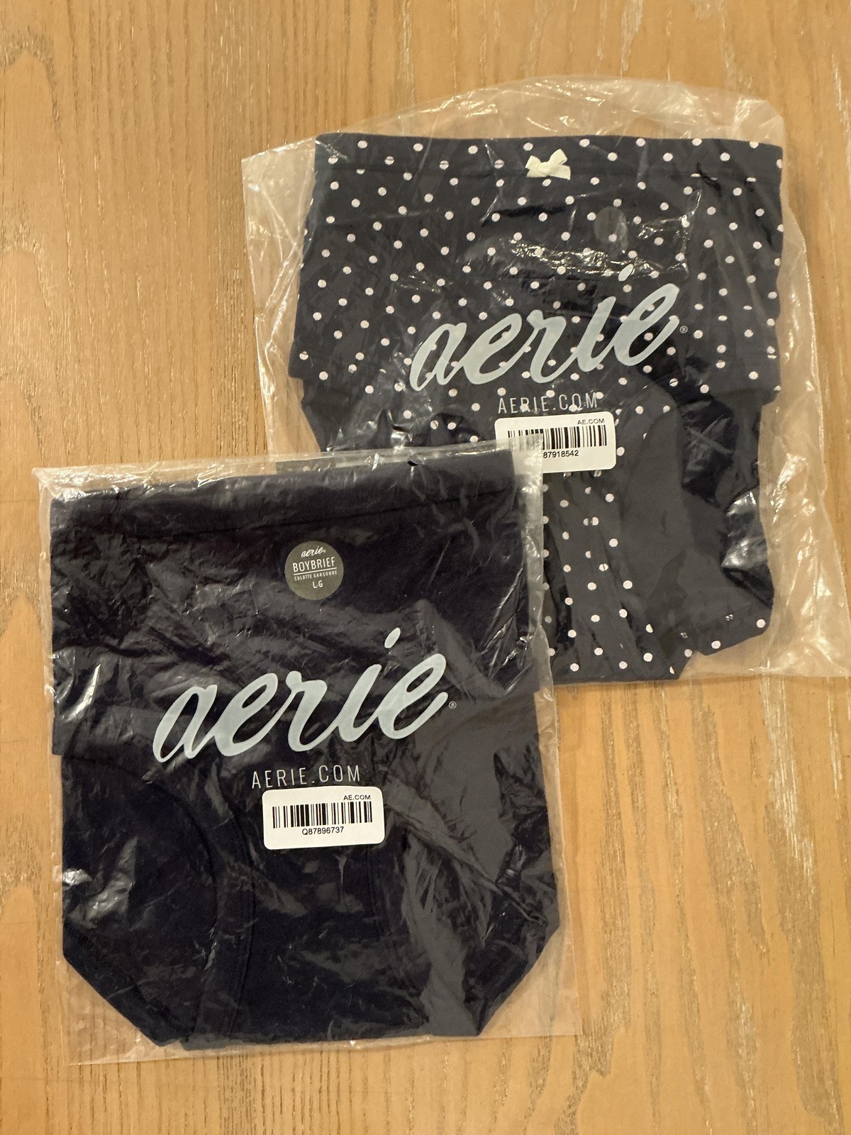 Aerie Panties Womens Large Blue Boyshort Boybrief Polka Dot Solid 2 Pack Lot 2