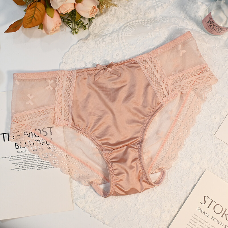 5pcs Lot Sexy Womens Satin Panties Sheer Back Full Briefs French Lace Underwear