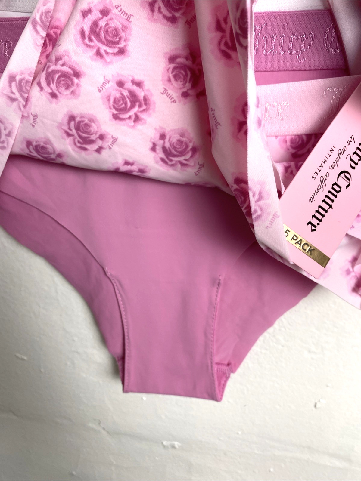 Juicy Couture Panties Bikini Size XL Underwear 5 Pack Pink Floral Gray Black