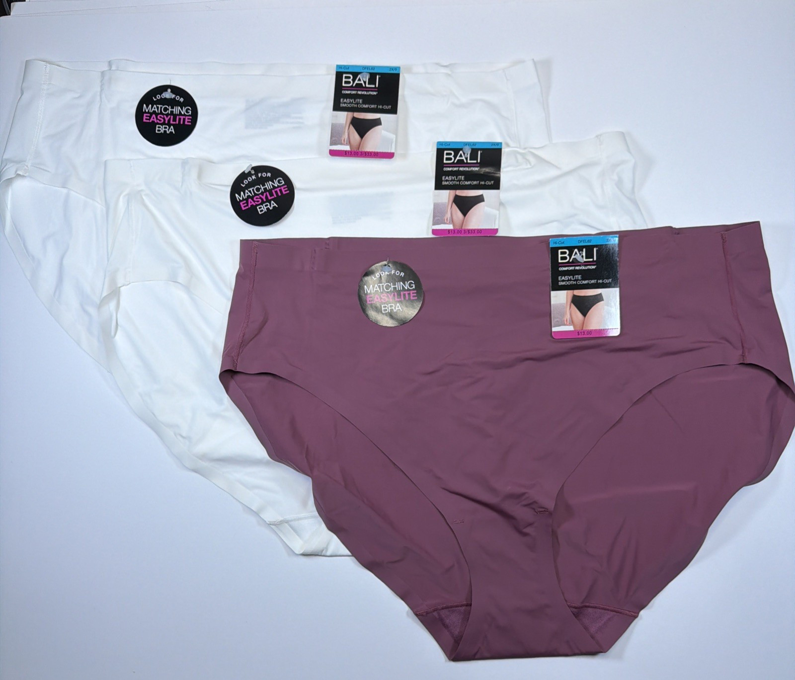 Bali Easylite Smooth Comfort Revolution Hi-Cut Panties 2XL/9 DFEL62 3 Pack NEW