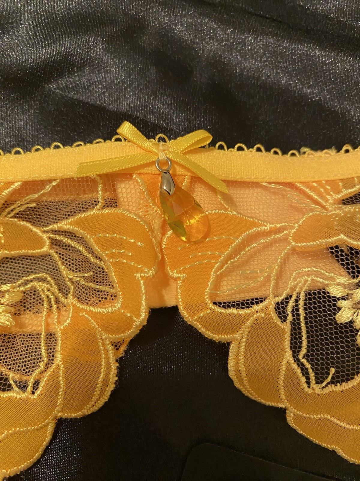 NWT Honey Birdette MIA Yellow Floral Lace Garter Thong Set Size XXL