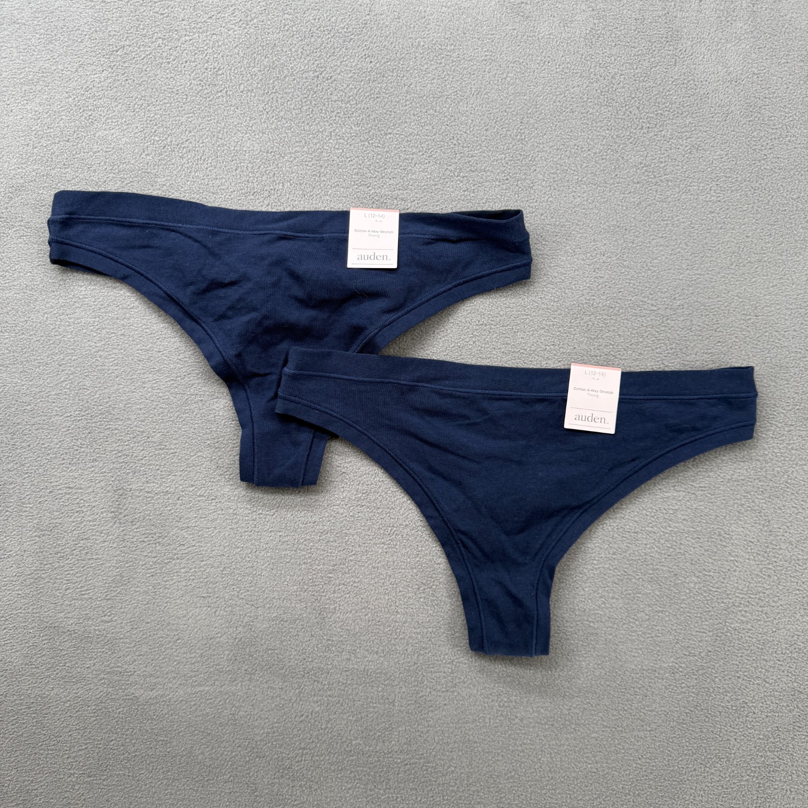 Lot Of 2 Auden Thong Panties Womens Large (12-14) Blue Cotton 4-Way Stretch NWT