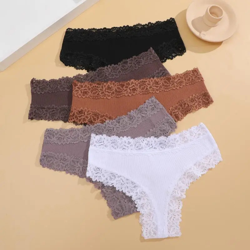 Cotton Lace Panties Women’s Low Waist Brazilian Bikini Briefs Soft 10 Pcs