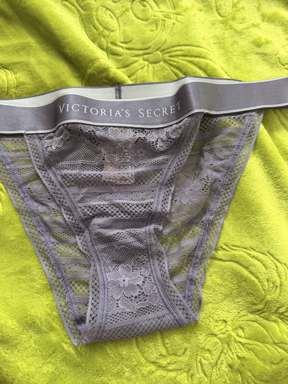 Victoria’s Secret Lace Tanga Panty Lavender Gray M NWT