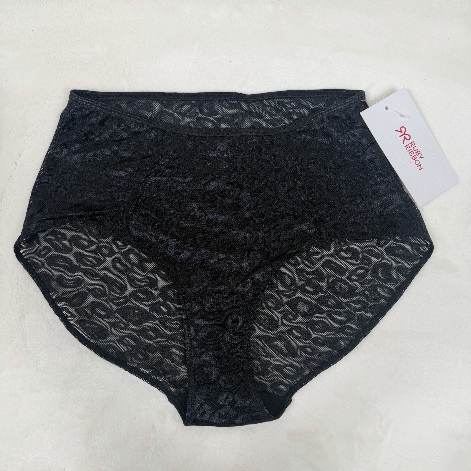 Ruby Ribbon Size Small High Waist Black Lace Brief Style 1782 Sheer