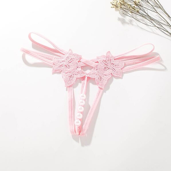 Sexy Women Lace Pearl Thong G-string Panties Lingerie Underwear Crotchles T-back