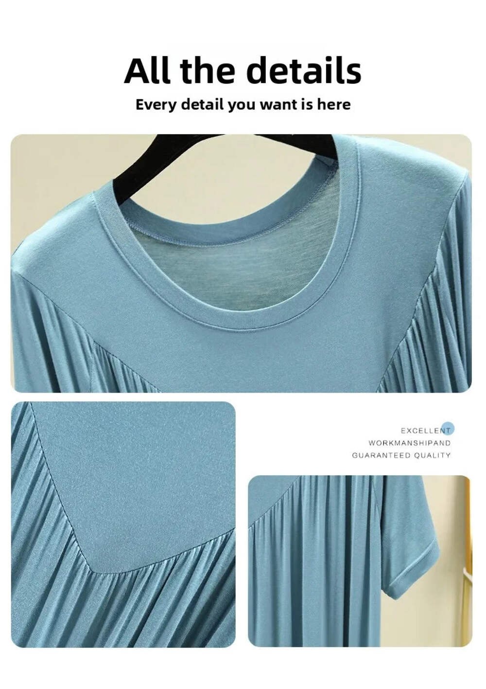 Loose plus Size Sp Dr Modal Women’s Summer Thin Home Gown Skirt Sle round Ne ort