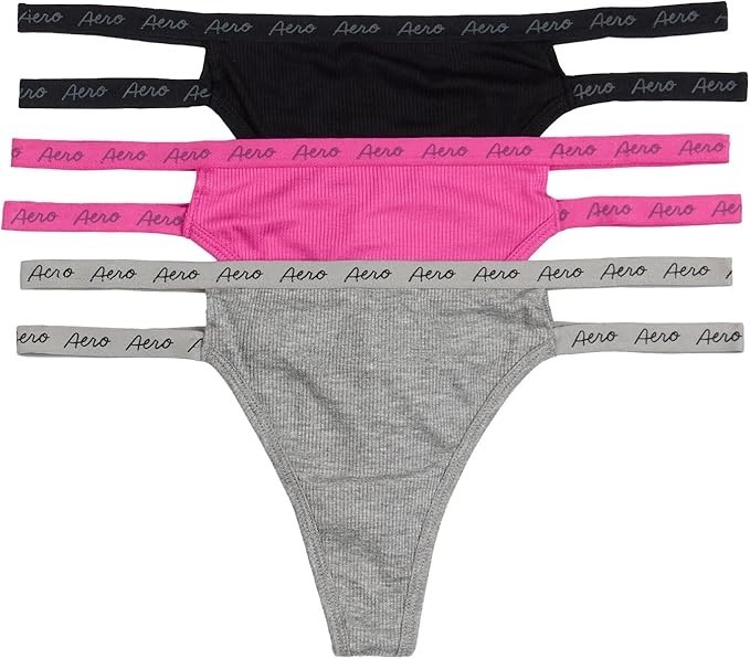 AEROPOSTALE AERO 3 PK DOUBLE STRAP RIBBED THONGS SZ MED OR LARGE NWT + Free 🎁