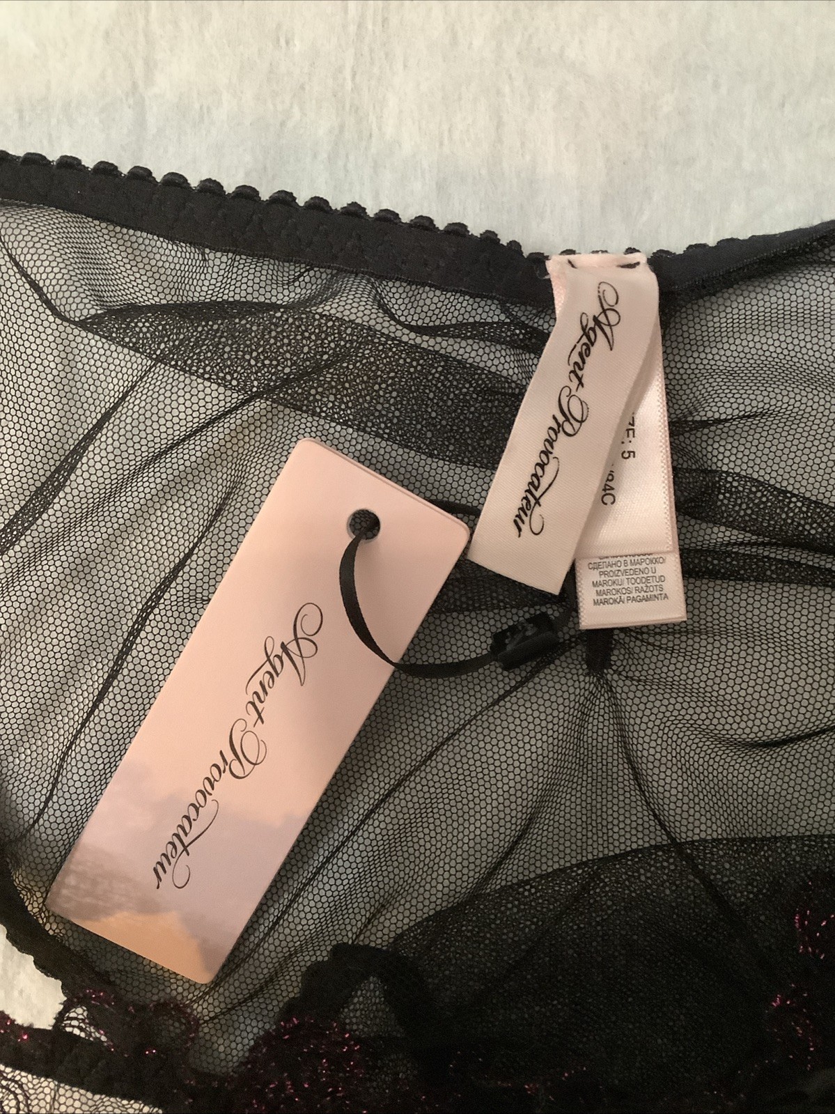 Agent Provocateur Louella Black / Pink Mesh & Lace Brief Sz. 5 NWT