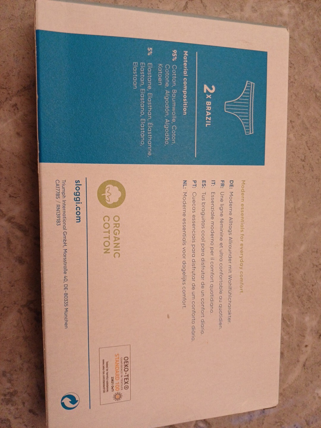 SLOGGI 2pk GO Ribbed Brazillian Knickers Size L GREY BLUE