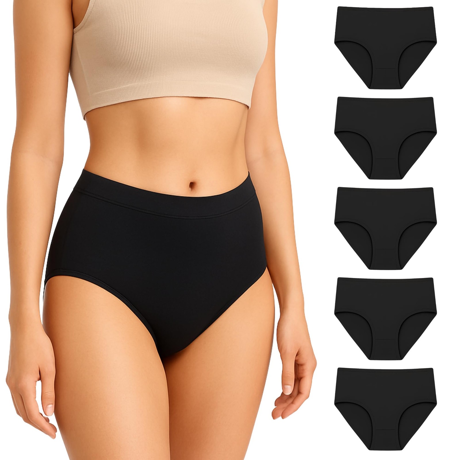 Ladies Briefs Cotton Underpants 5 Pack Waist Briefs Label Free Breathable…