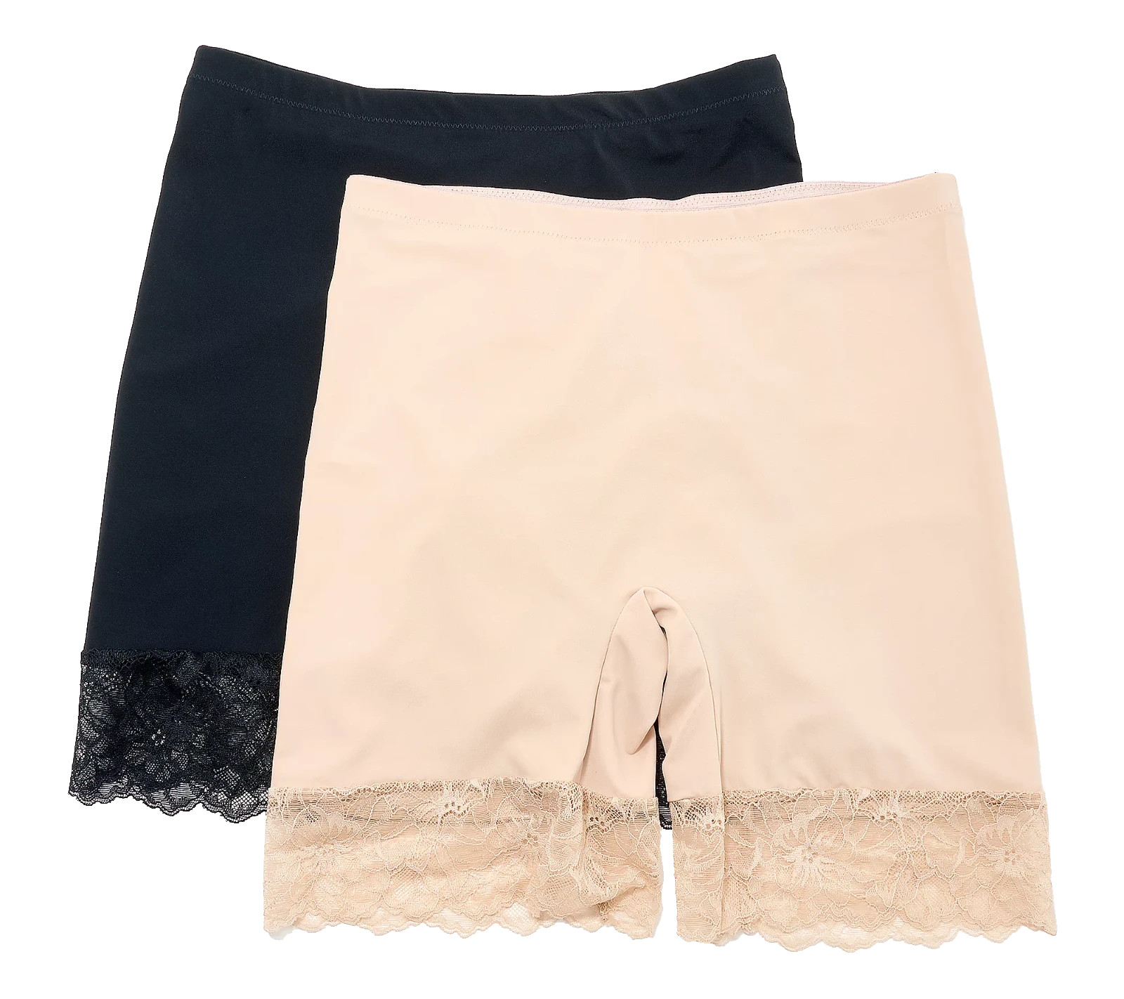 Breezies~Set of 2~Slip Short with Lace Trim~Medium~Sunbeige/Black~A678634 13147