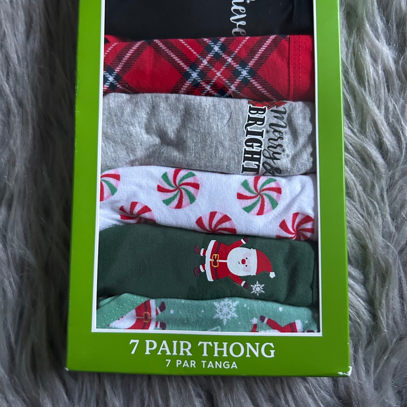 Holiday Time Christmas Thongs Womens Size Small (4-6) Panties 7 Pair Underwear