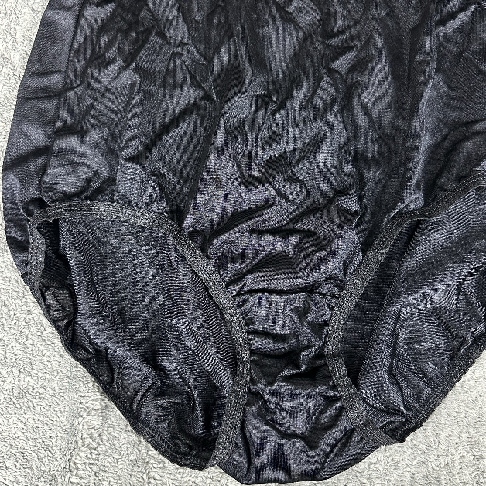 Sz 8 Hanes BLACK VTG 1990s All Nylon Hi Cut Lace Top Panty Cotton Crotch Silky