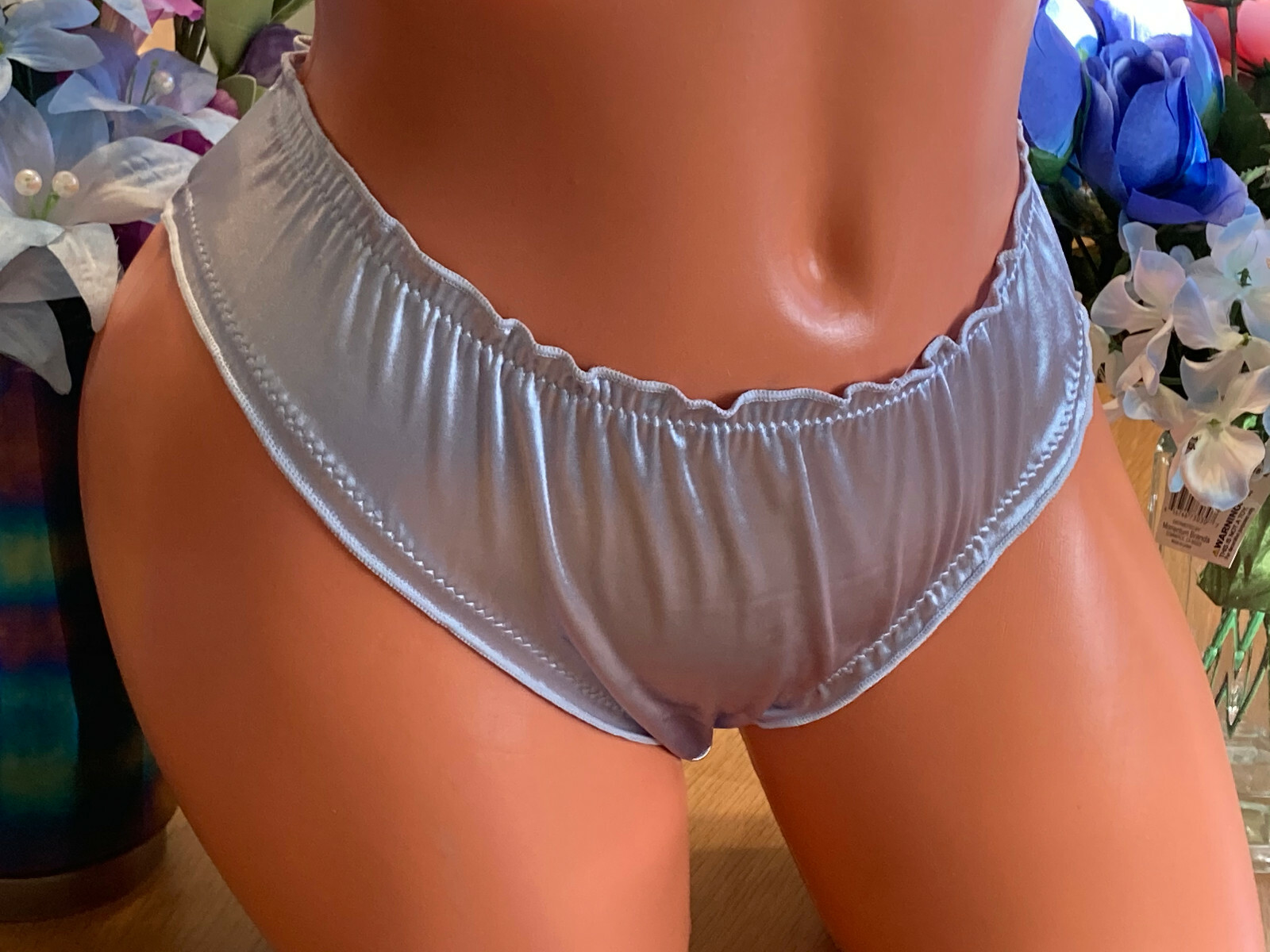Silver Pewter 8/XL Buttery Ultra Soft Second Skin SATIN Ruffle Bikini Panty