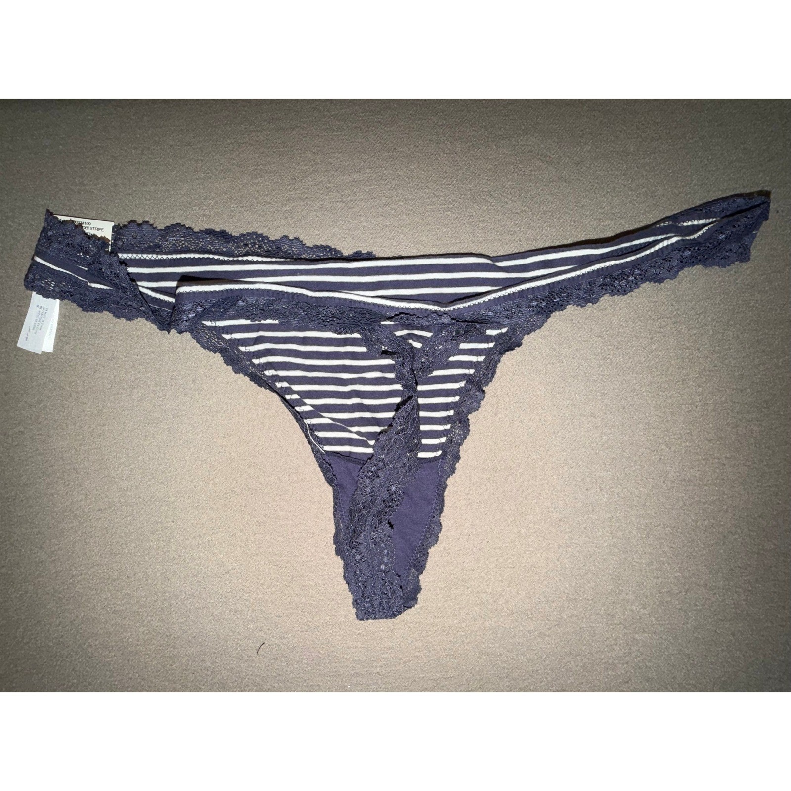 Jenni Intimate Womens Thong Panty 2 Pack Stripe Cloud Print Lace Trim, Size XXXL