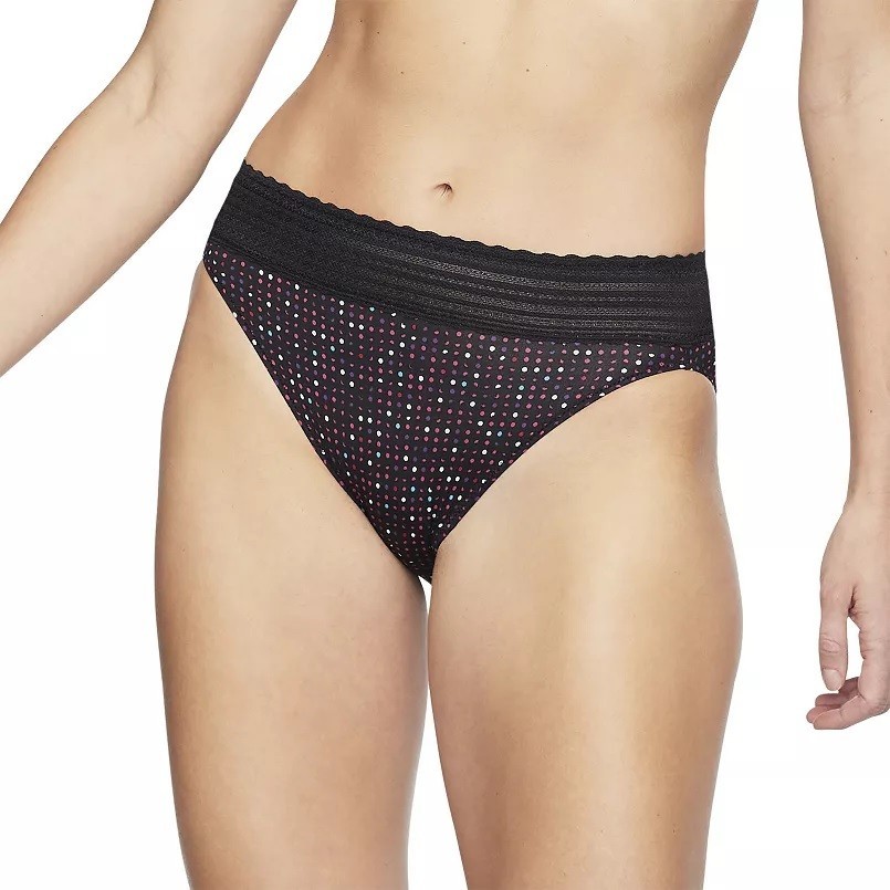 New 2 Pairs Warners No Pinching No Problems Hi-Cut Lace Panties Dots XL 8 NWT