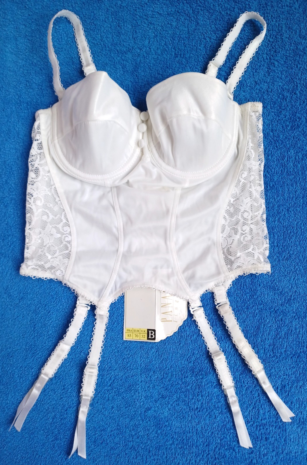 PANACHE Lingerie Beautiful Cream Smooth Satin Side Lace Suspender Basque Sze 32B