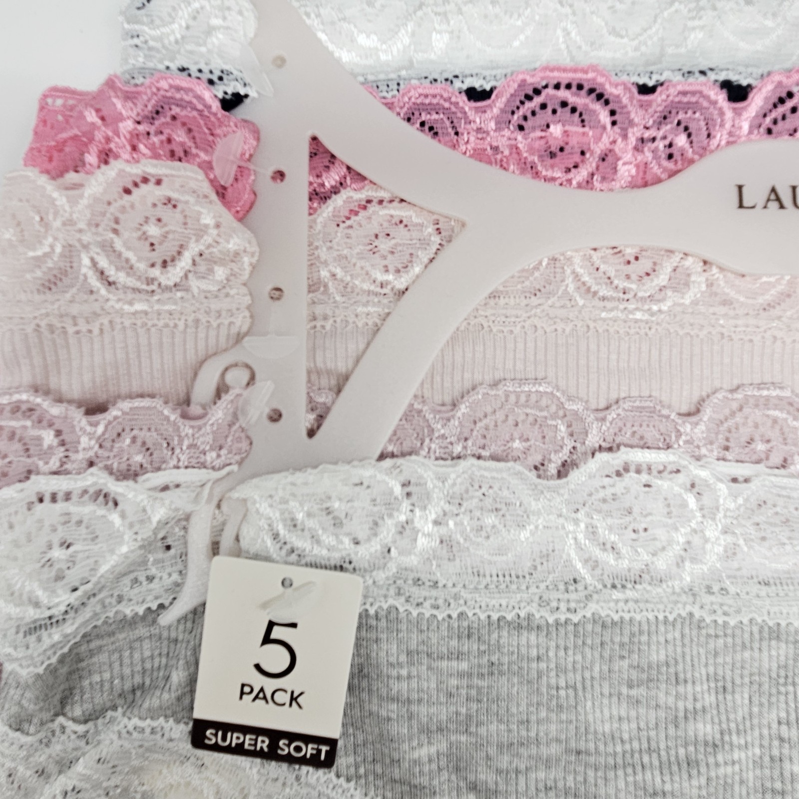 LAURA ASHLEY 5 Pk Women M L XL Rose Lace Trim Soft Panties Navy Pink Cream Beige