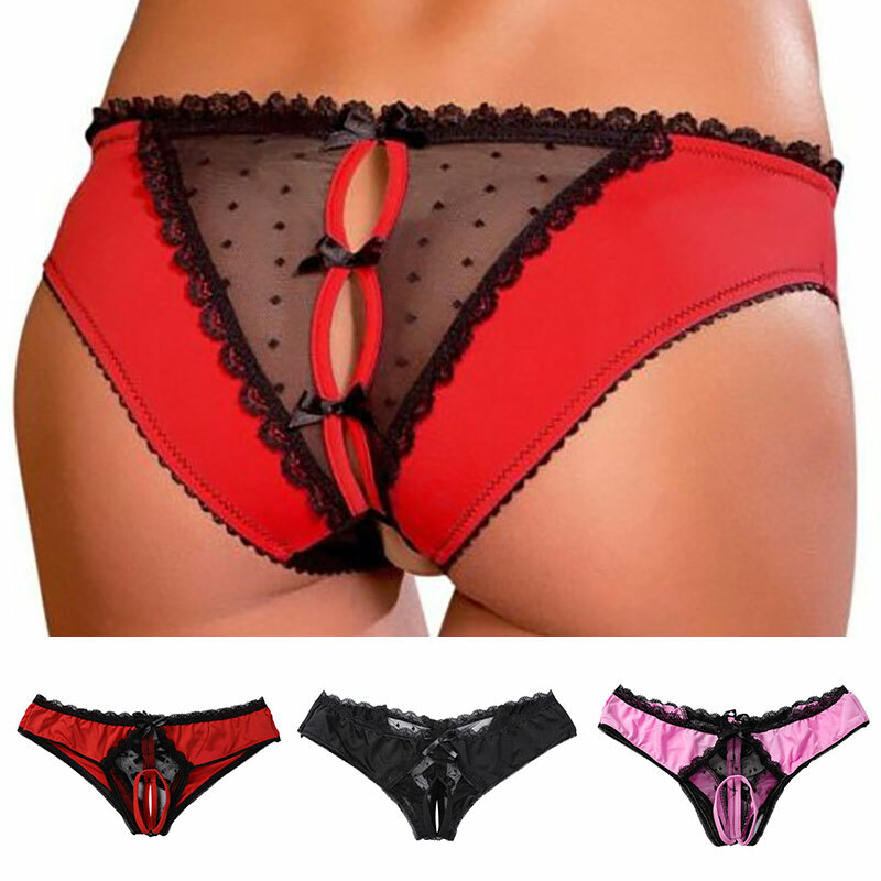 Women Lace Panties Crotchless Underwear Thongs Lingerie G-string Floral Briefs