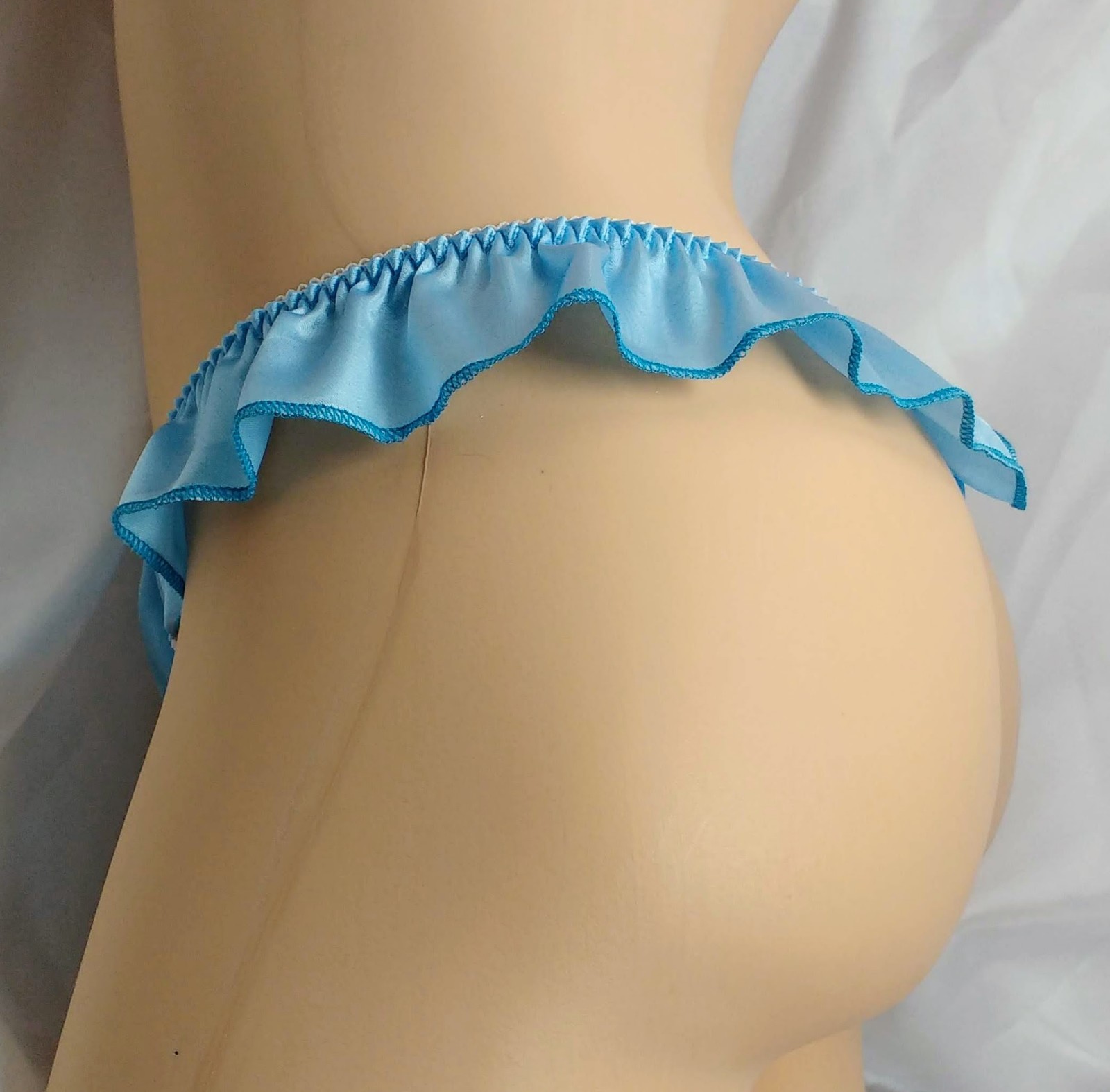 Baby Blue Satin Flutter Thong panties VTG style.