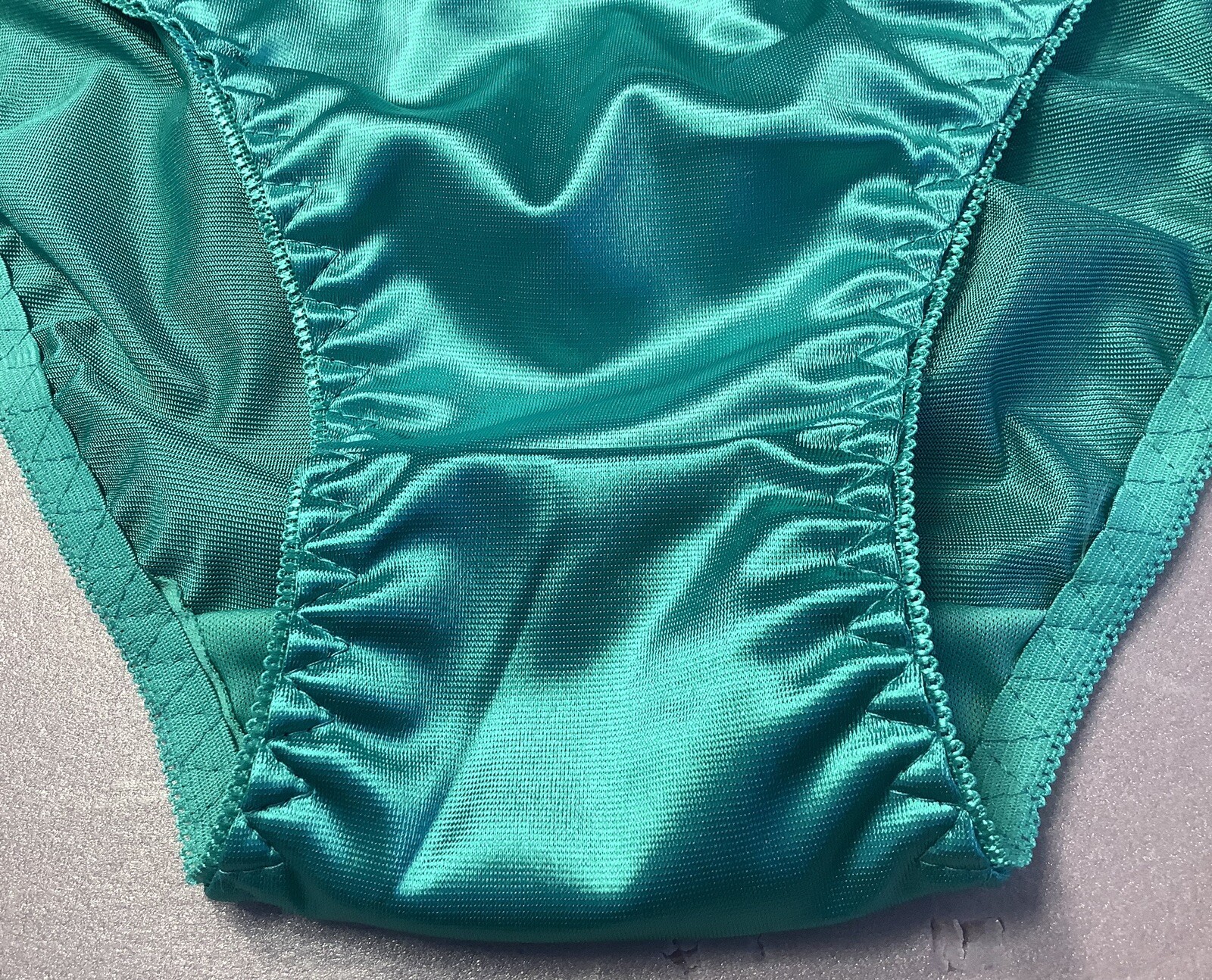 Women Panties Bikinis ANN DIANE Size L. Green Blue Shiny Satin Soft W/decoratio