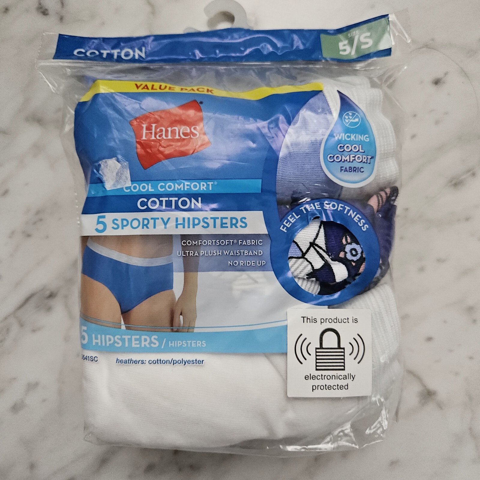 5 Pack Hanes 5/S Womens Sporty Cotton Hipsters Wicking Cool Comfort Fabric