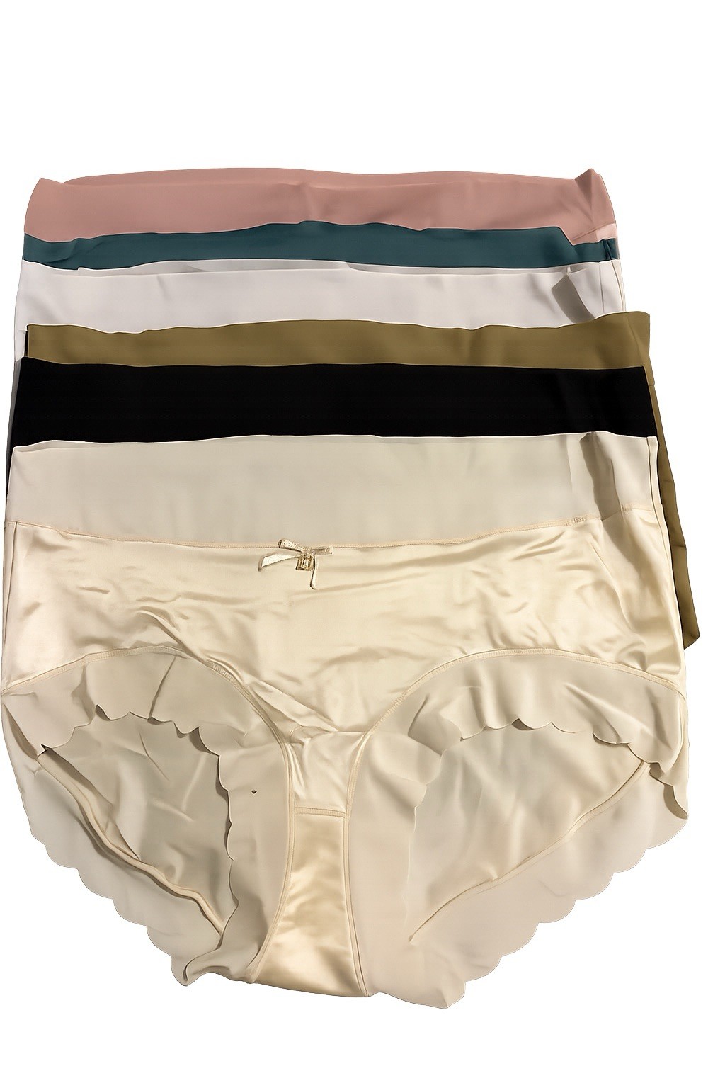 Seamless High Rise Brief Panties XL 5-Pack Solid Multicolor Bow Nylon Blend