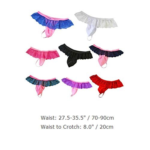 Men’s Frilly Lace Trim Sissy Skirted Panties T-back G-string One Size Black