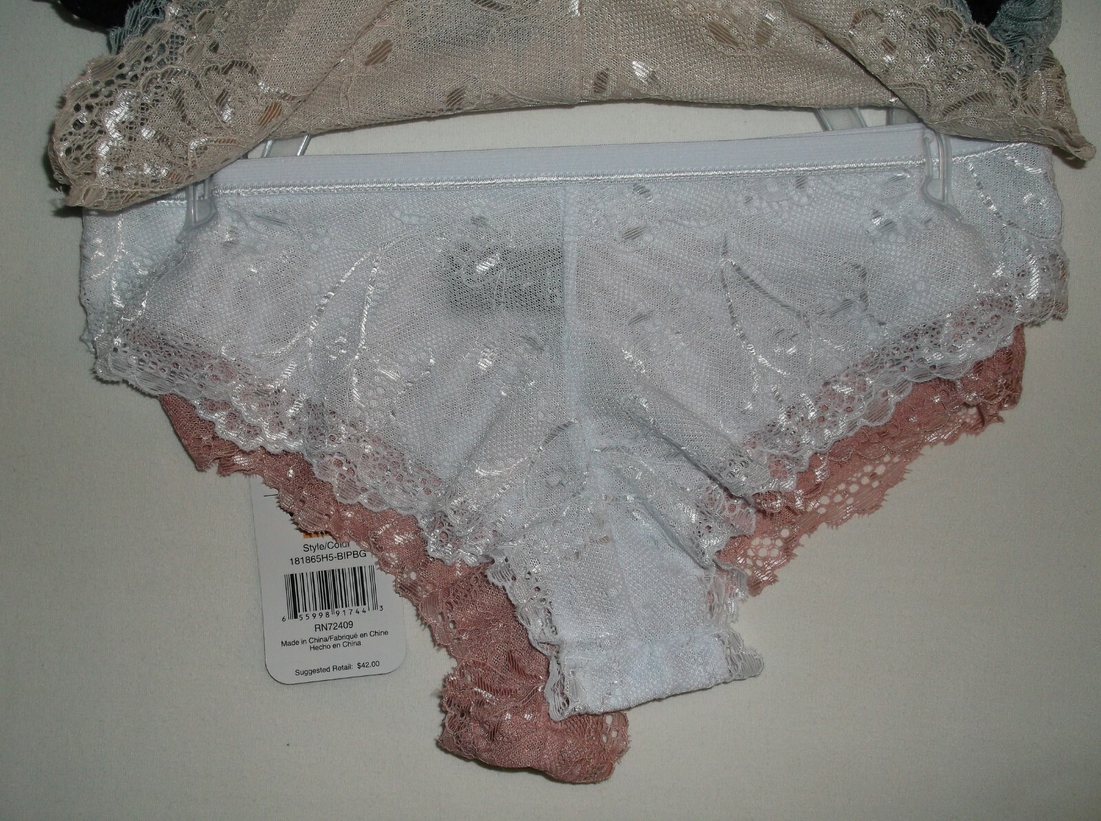 Rene Rofe 5pk sheer lace tanga panties S mauve/wht/nude/gry/blk nwt $42 retail