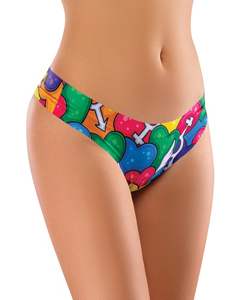 Sexy Thong Panty Rainbow Spandex Panties Mememe Pride Hearts Printed Thong LG
