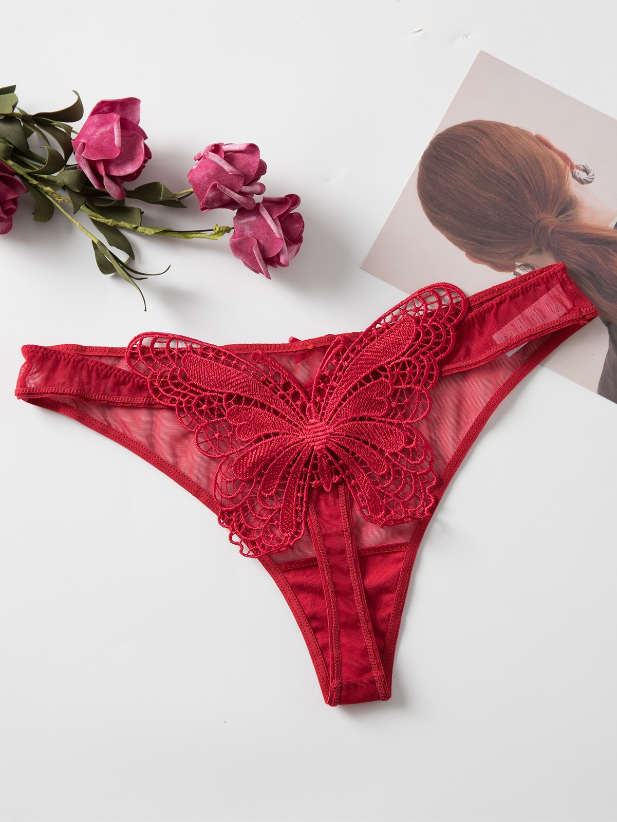 Women Sexy Lace Panties Mid Rise Thong Breathable Sheer Mesh Briefs Underwear