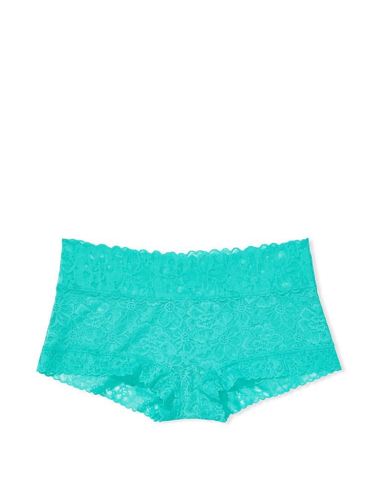 L Bright Aqua Blue FLORAL LACE THE LACIE Victorias Secret SHORTIE RARE Panty