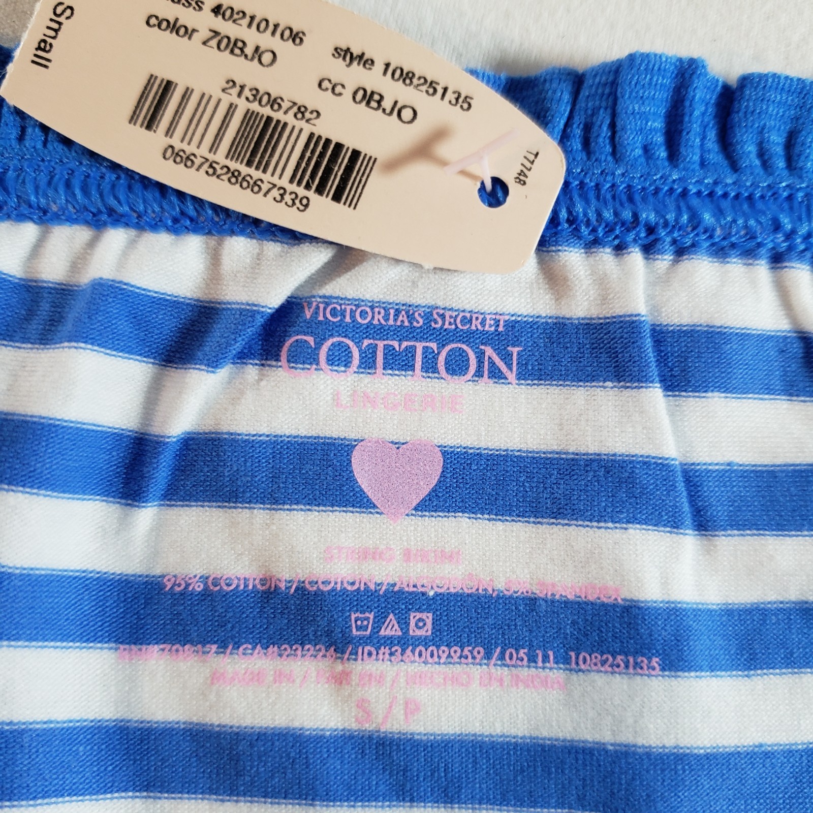 Victoria’s Secret Pleated Ruffle String Bikini Small Blue White Stripe