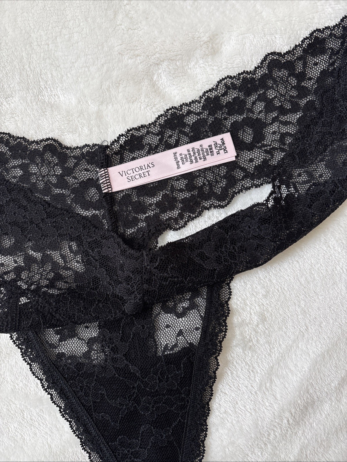 Victoria’s Secret Panties Thong Panty Black The Lacie Floral Posey Lace XL NEW