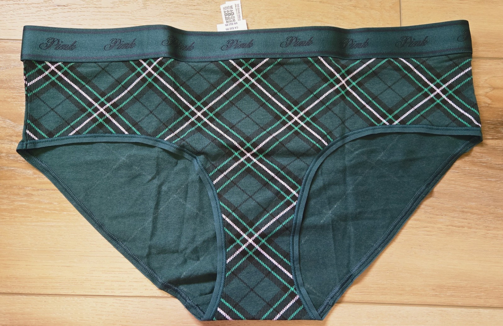 NWT Victoria’s Secret PINK Plaid Cotton Logo Waistband Hiphugger Panties XL