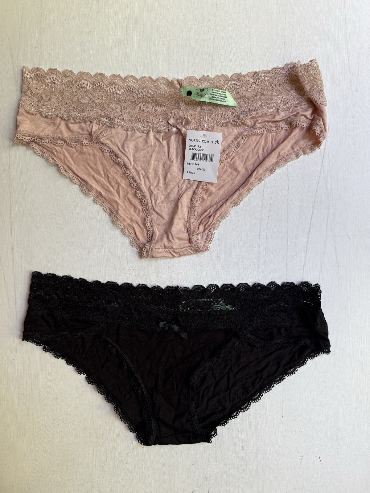 NWT Honeydew Intimate 2-pack Ahna Lace Low Rise Hipster Panties LARGE Cafe/Black