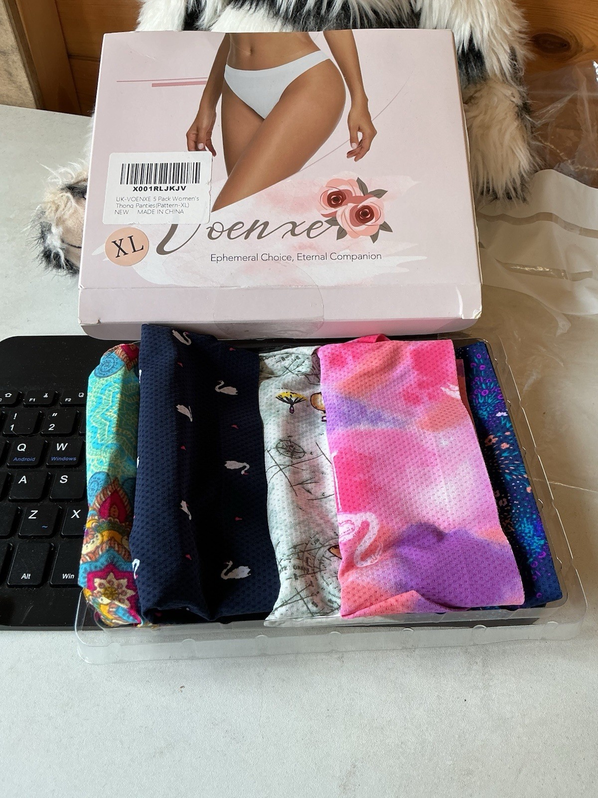 VOENXE 5 Pack Patterned Seam Free Ladies Thong Style Briefs Size XL