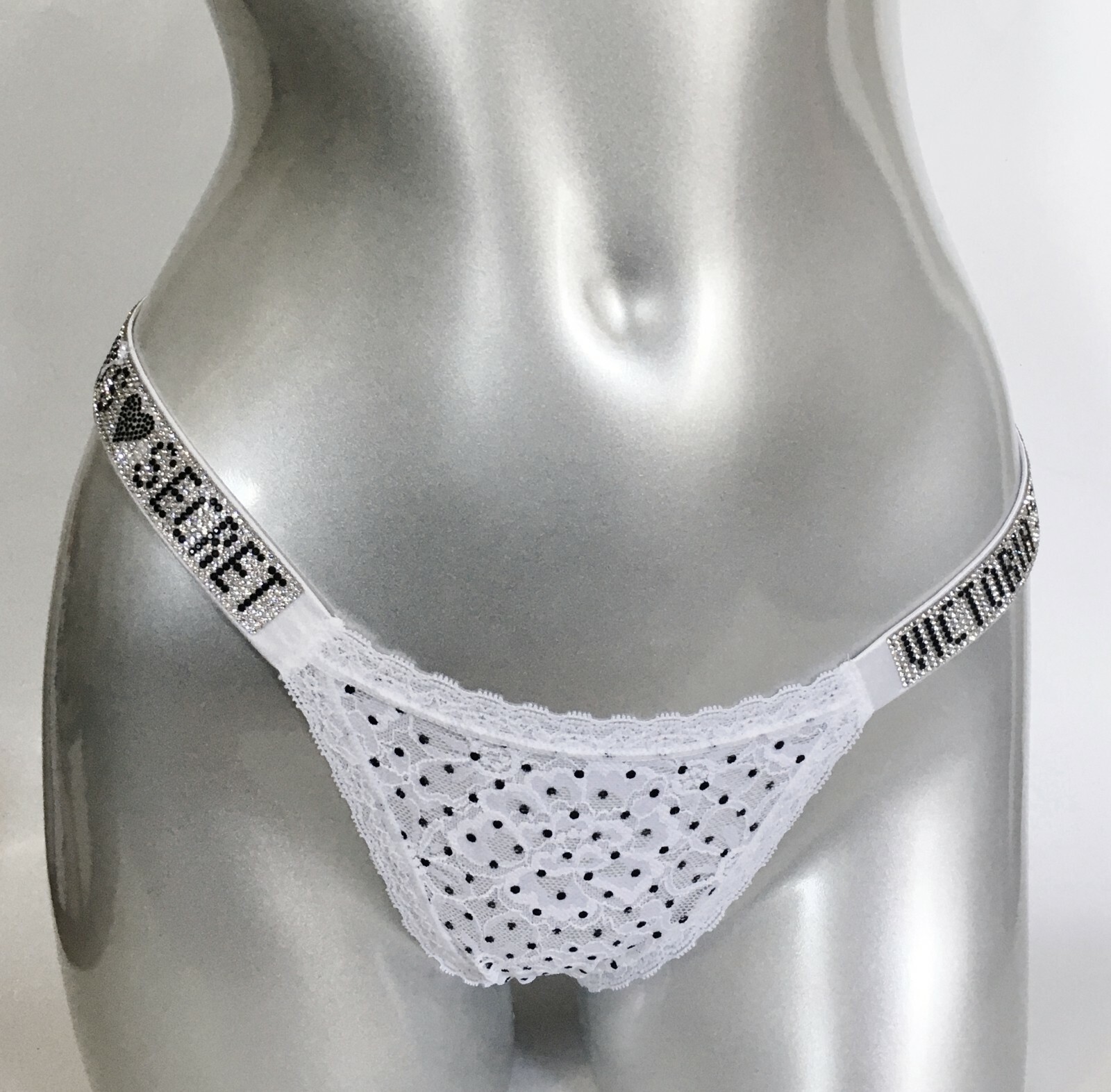 Victoria’s Secret Rhinestones Shine Strap Lacie Bikini Panty Polka Dots S Nwt