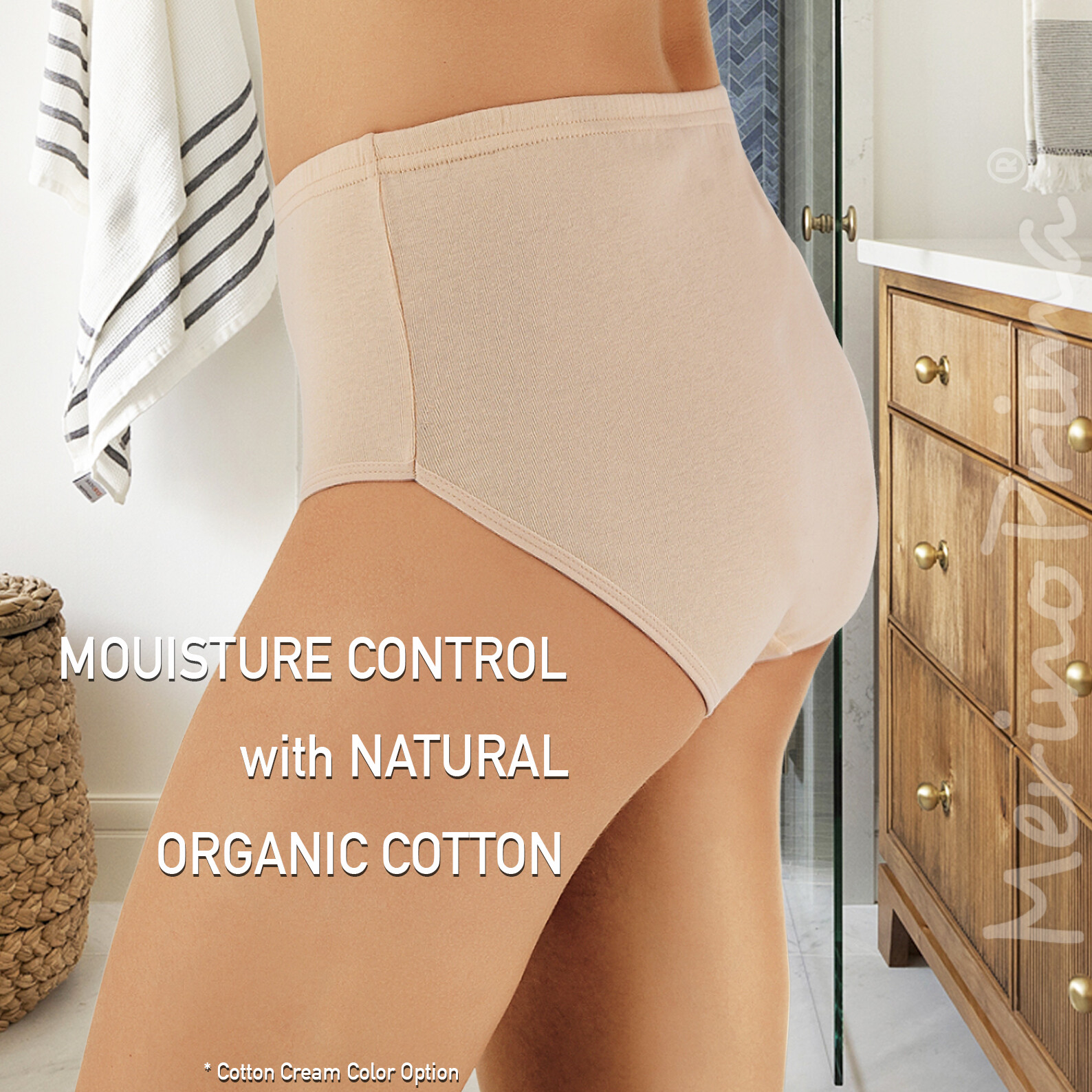 100% Organic Cotton High Waist Panty – Women’s Natural High Rise Underwear Cream