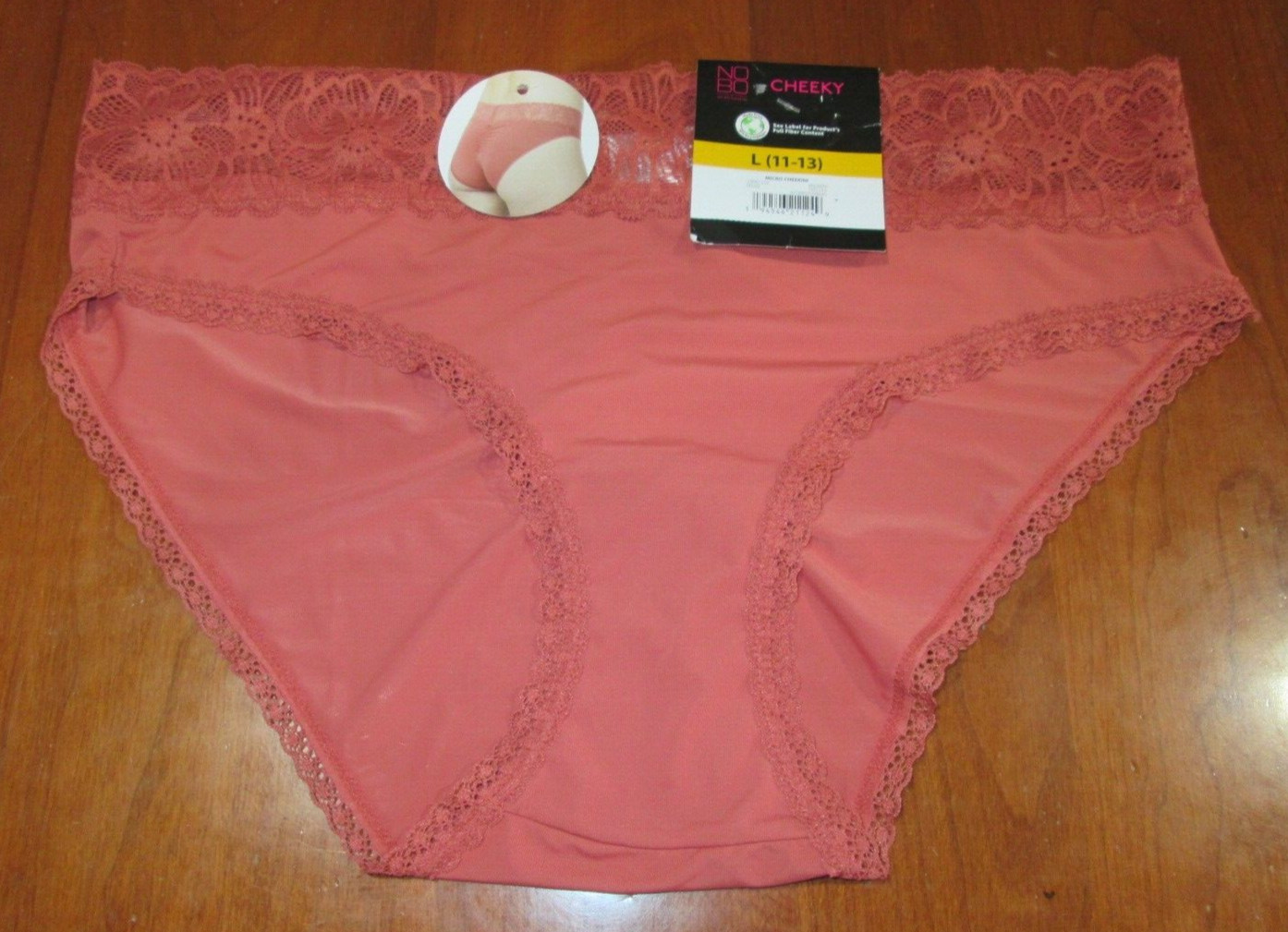 NWT NOBO Brown Cheeky Panties Junior Size L 11-13 Lace Trim Micro Cheekini 29483
