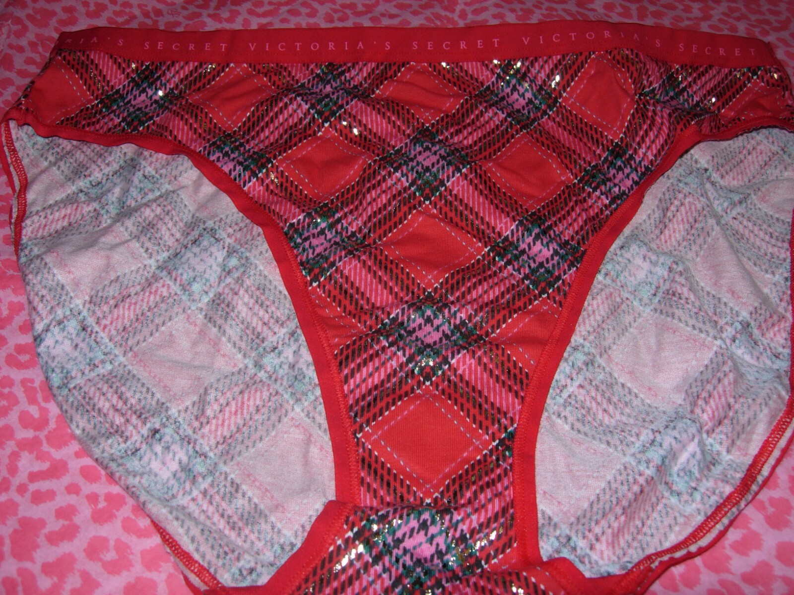 Victoria’s Secret Sexy Seamless High Leg Brief Stretch Christmas Plaid L NWT