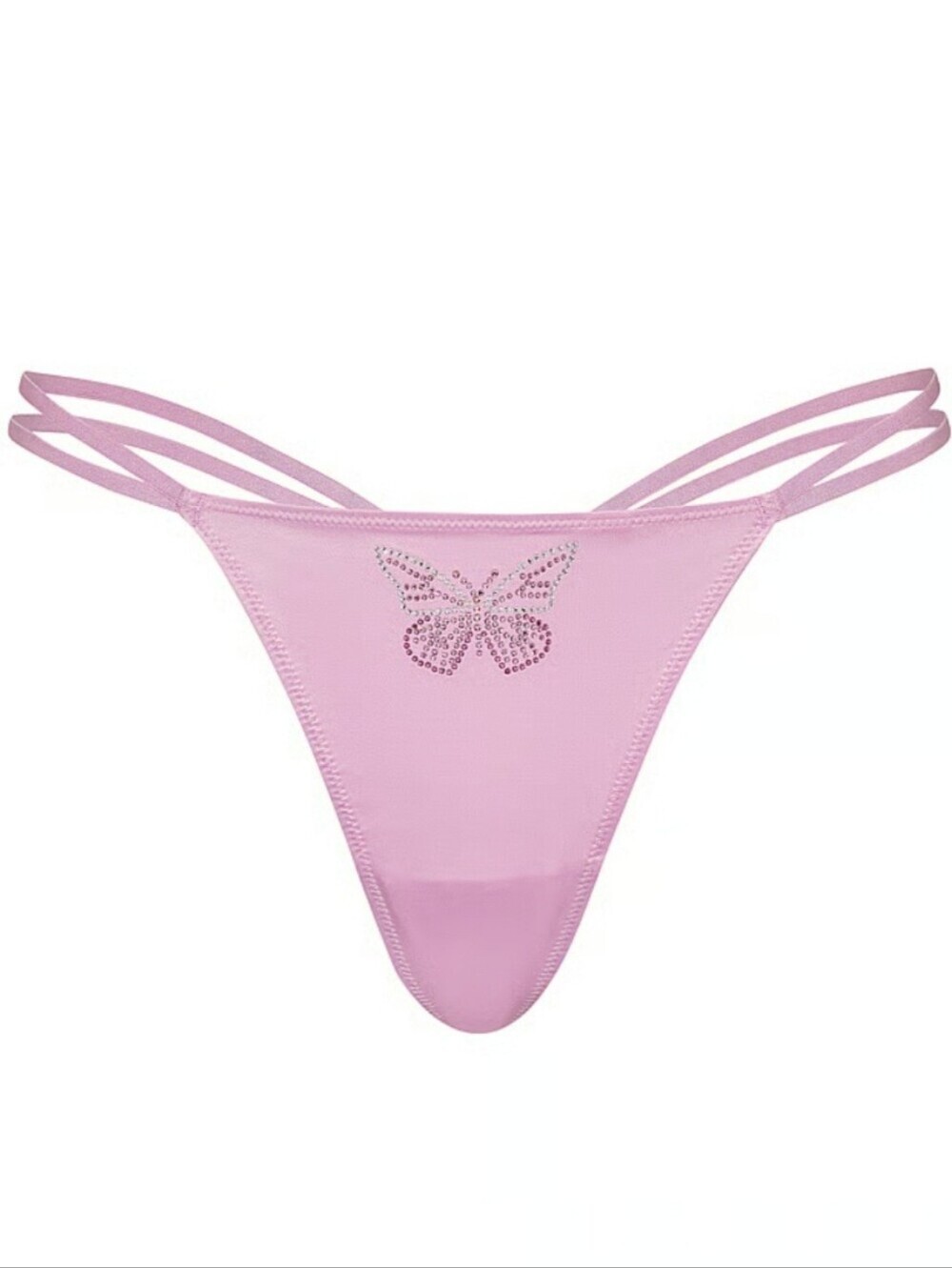 Victoria’s Secret Silky Satin Strappy Butterfly Bling V-string Thong Panty M