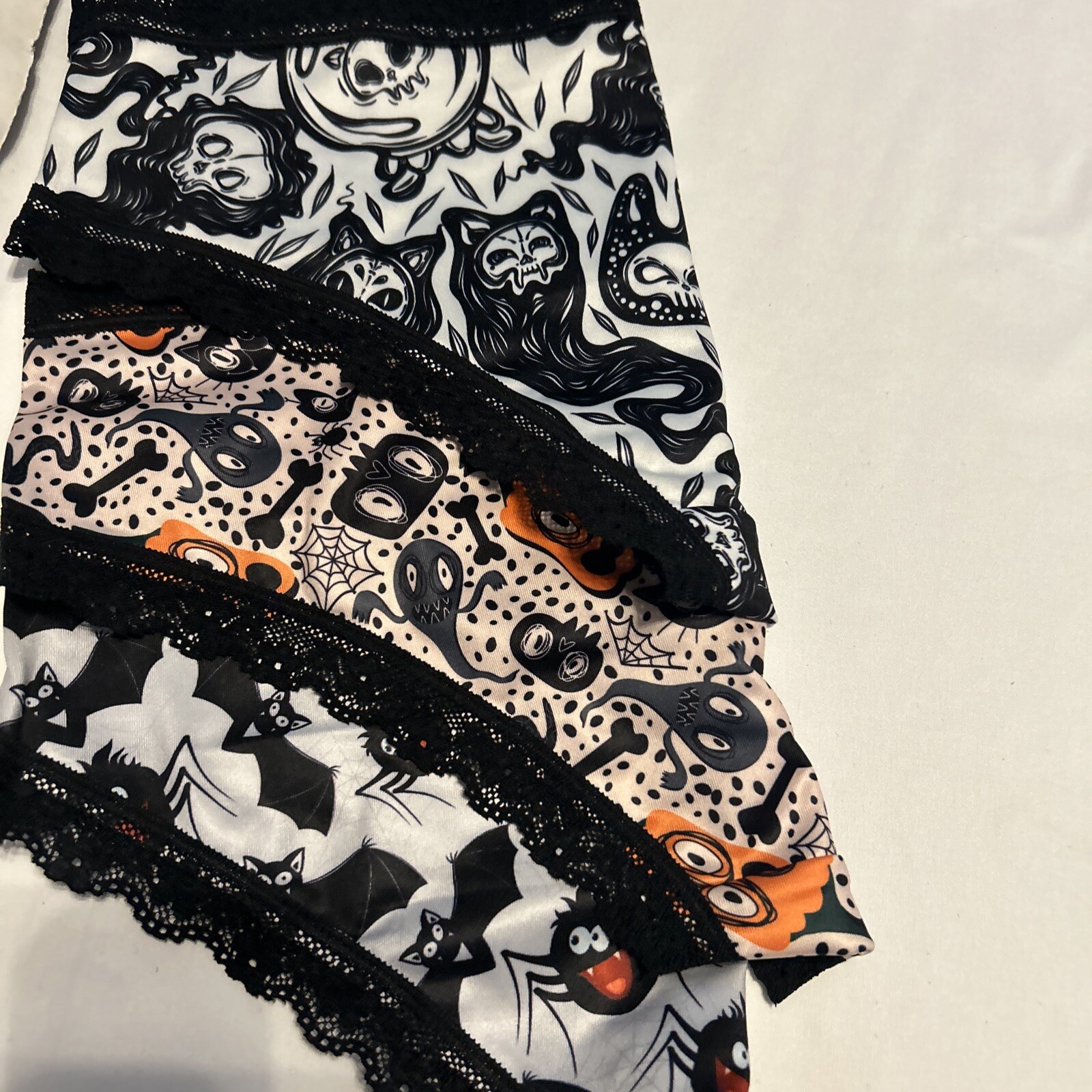 Morvia 3pk lace trim goth Emo Punk panties L skull Pumpkin Bats Spider Lingerie